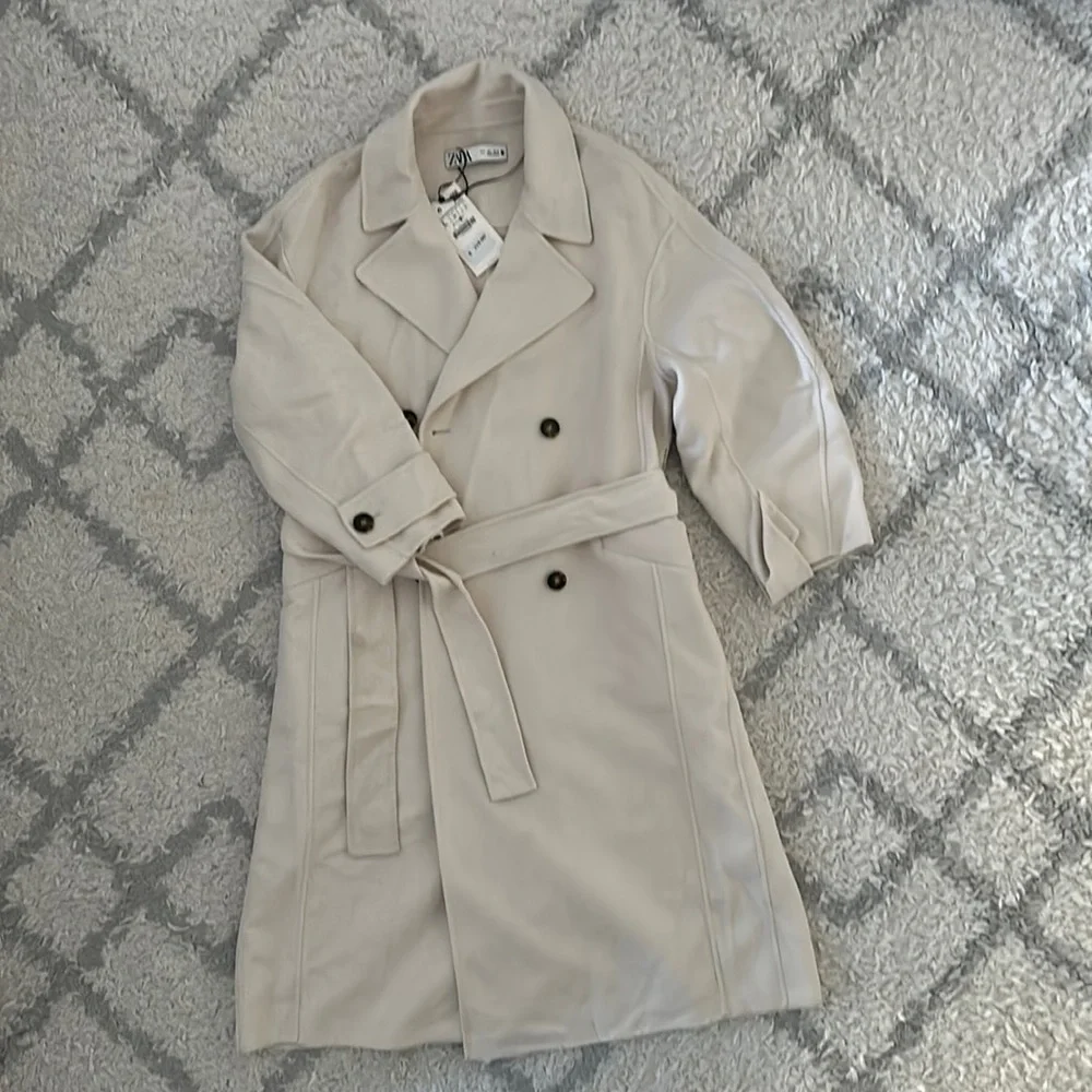 NWT Zara wool blend cream oversized trench style coat. - Picture 2 of 7